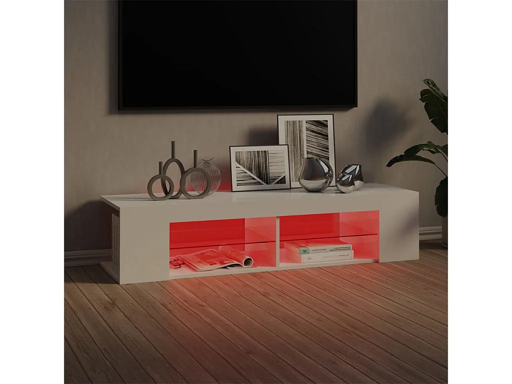 Meuble TV avec lumières LED blanc brillant 135x39x30 cm