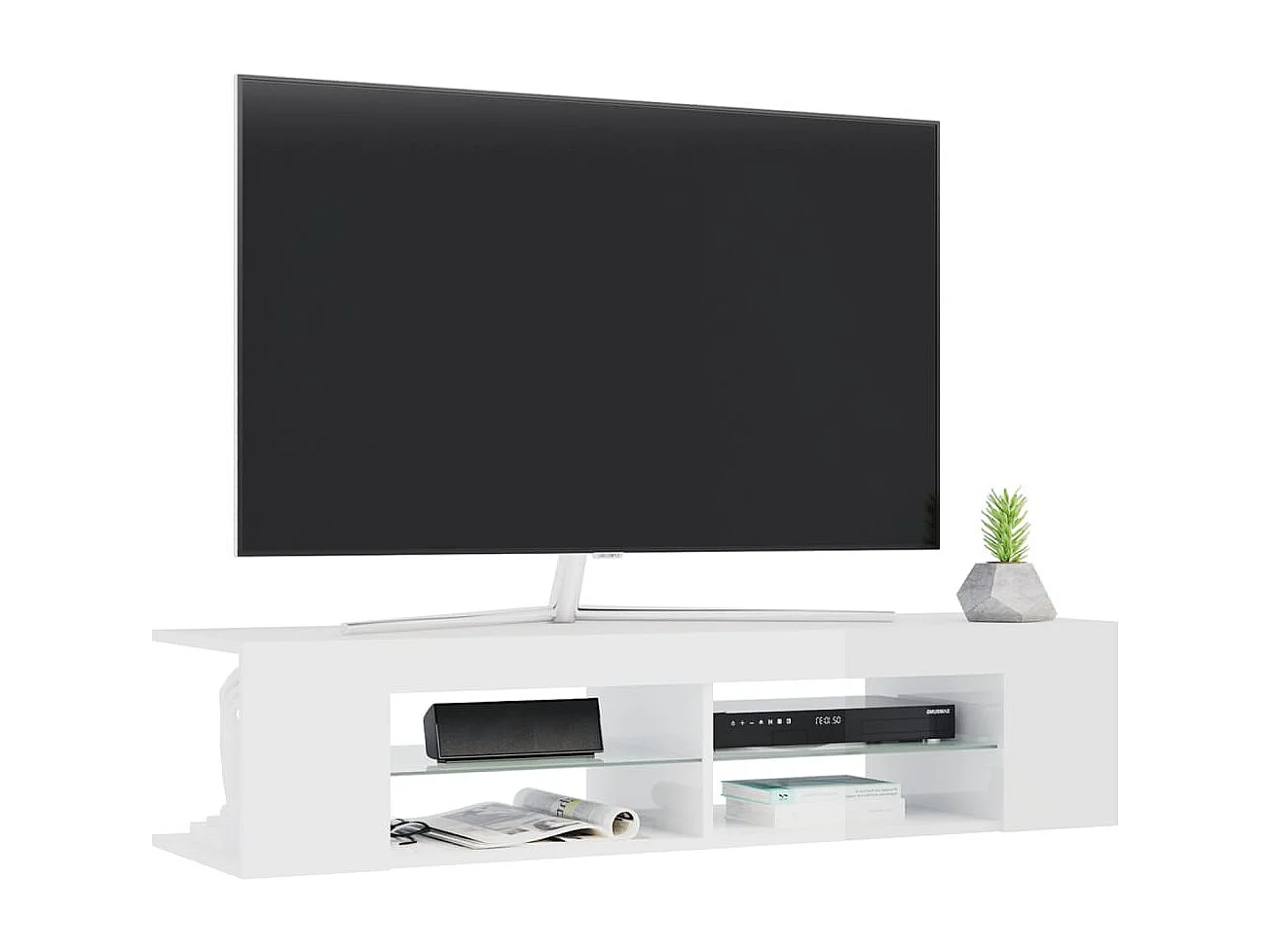 Meuble TV avec lumières LED blanc brillant 135x39x30 cm