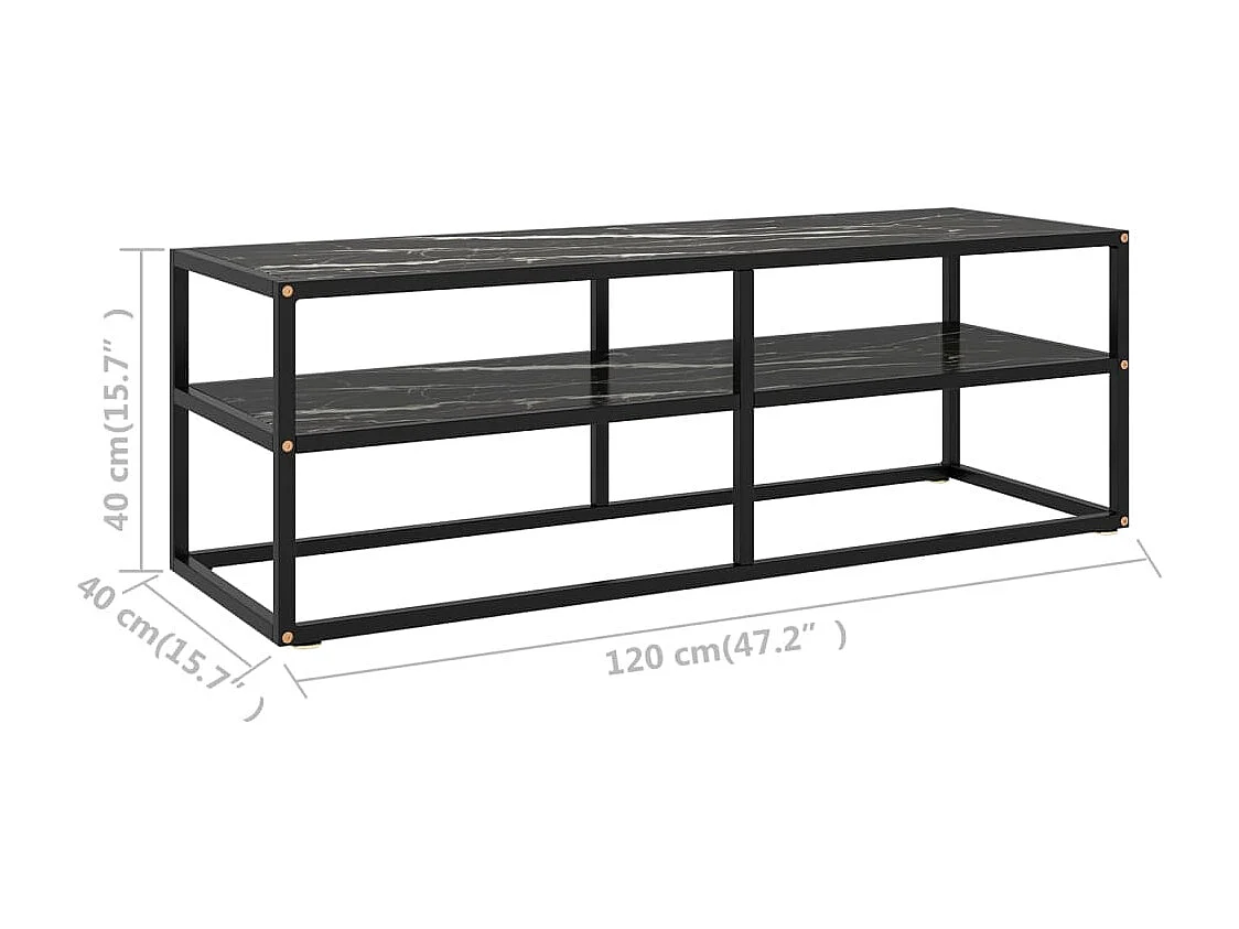 Meuble TV noir avec verre marbre noir 120x40x40 cm