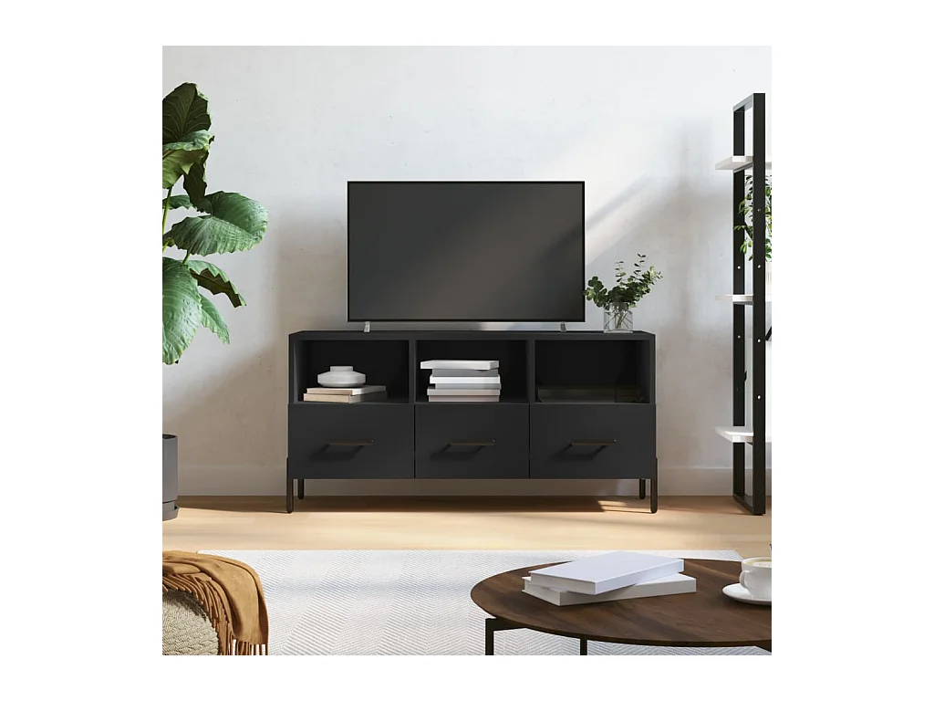 Meuble TV noir 102x36x50 cm bois d'ingénierie