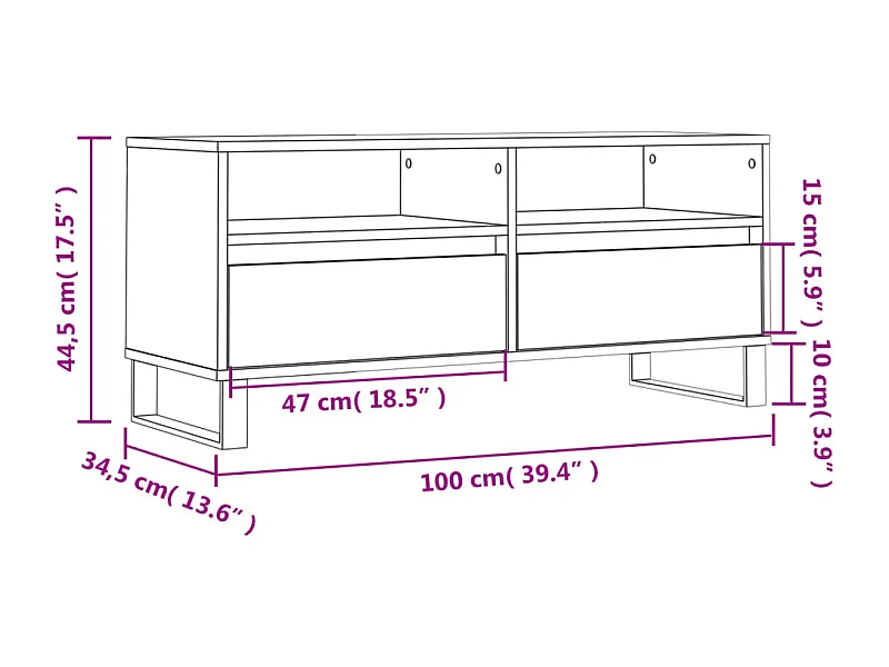 Meuble TV blanc brillant 100x34,5x44,5 cm bois d'ingénierie
