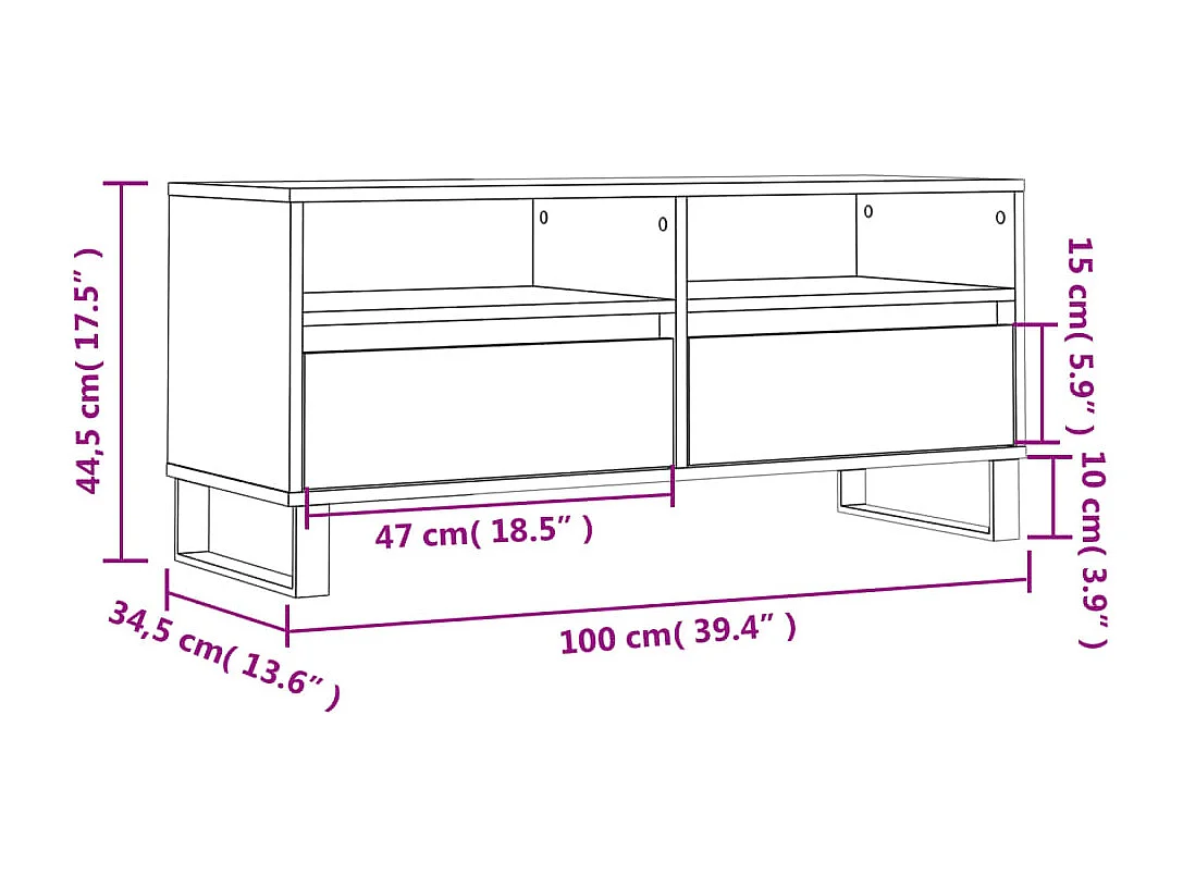 Mobile Porta TV Bianco Lucido 100x34,5x44,5cm Legno Multistrato