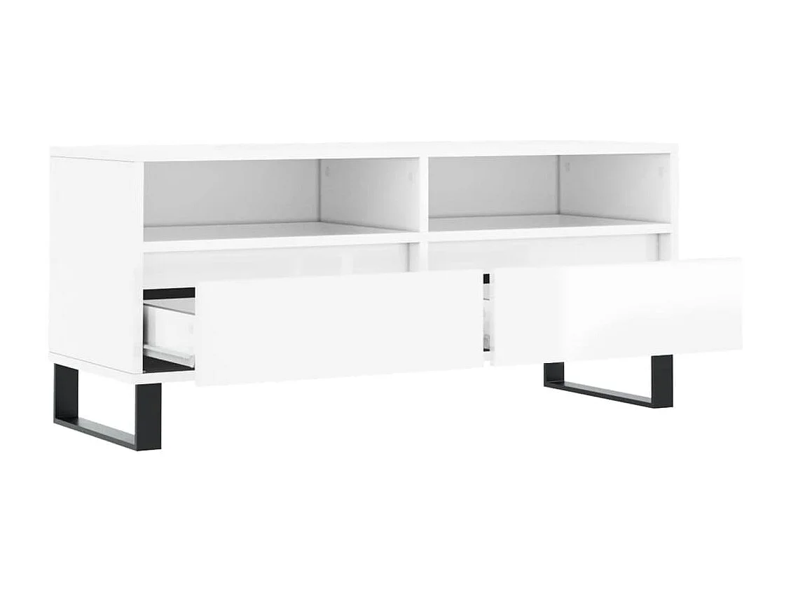 Mobile Porta TV Bianco Lucido 100x34,5x44,5cm Legno Multistrato