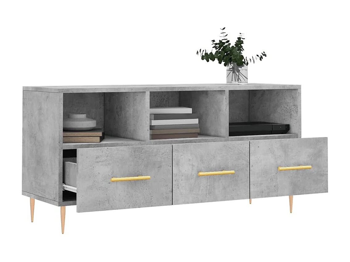 Meuble TV gris béton 102x36x50 cm bois d'ingénierie