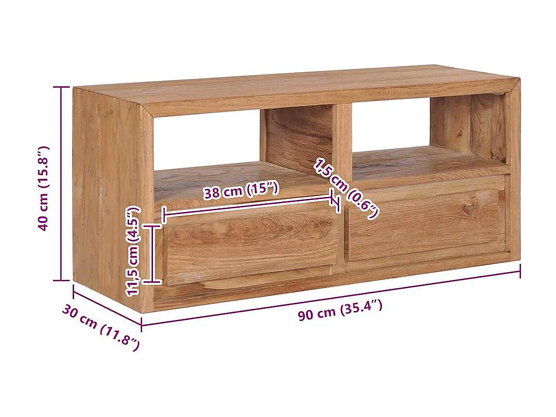 Meuble TV 90x30x40 cm bois de teck solide