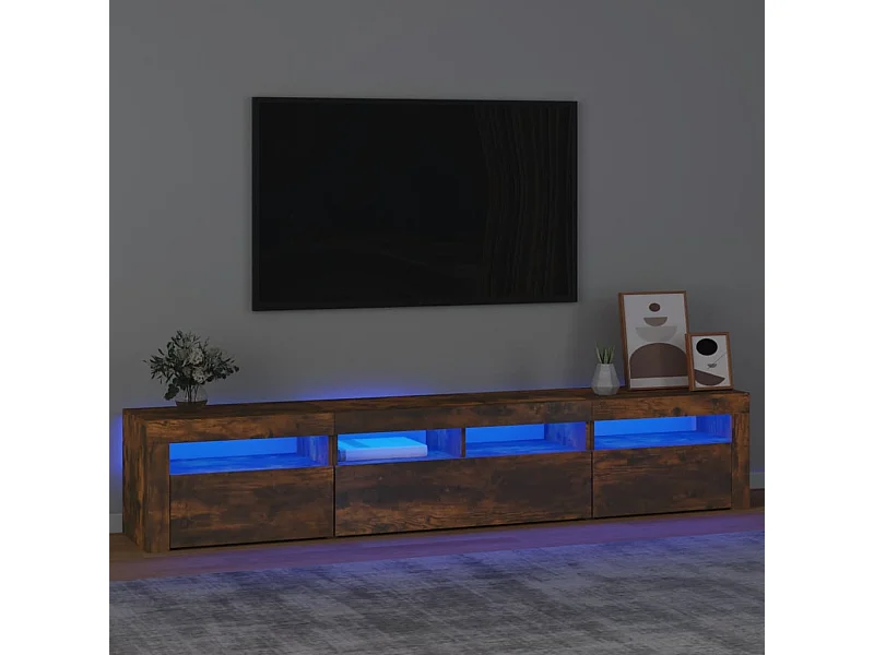 Tv-meubel met LED-verlichting 210x35x40 cm gerookt eikenkleurig