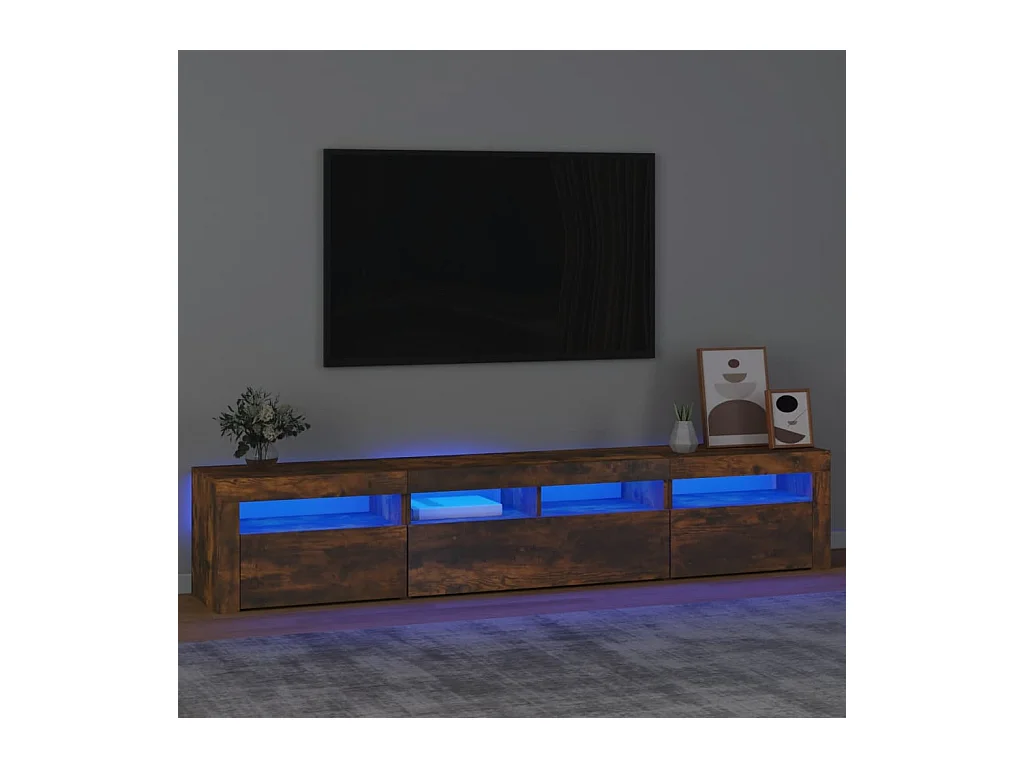 Meuble TV avec lumières LED Chêne fumé 210x35x40 cm