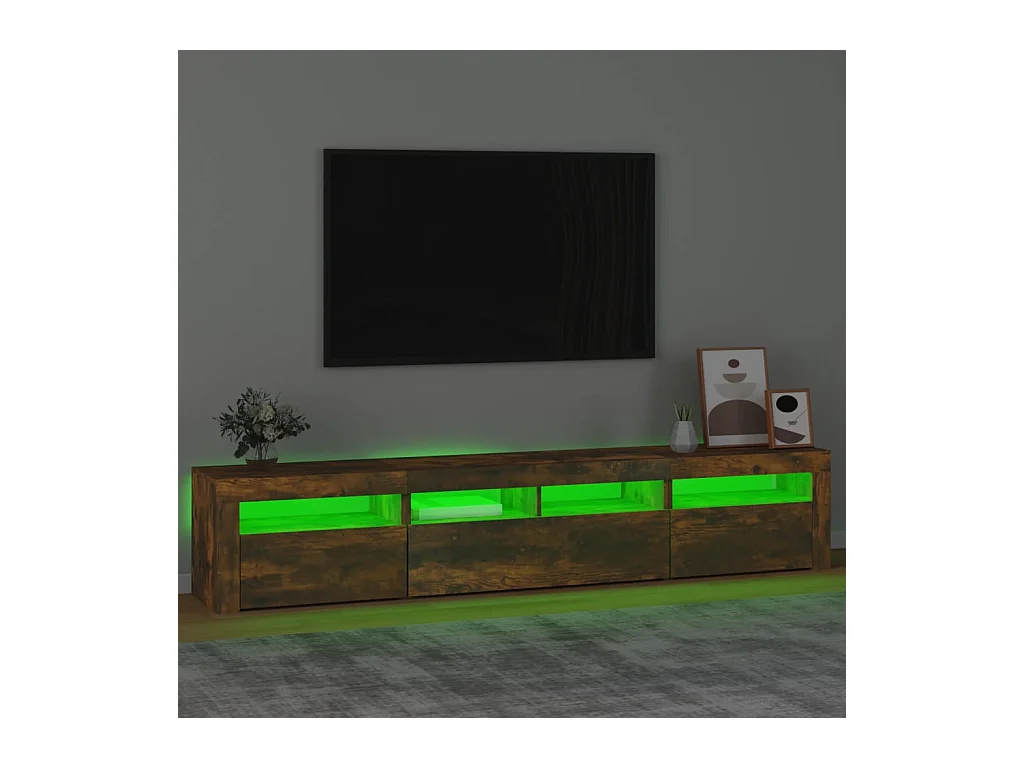 Meuble TV avec lumières LED Chêne fumé 210x35x40 cm