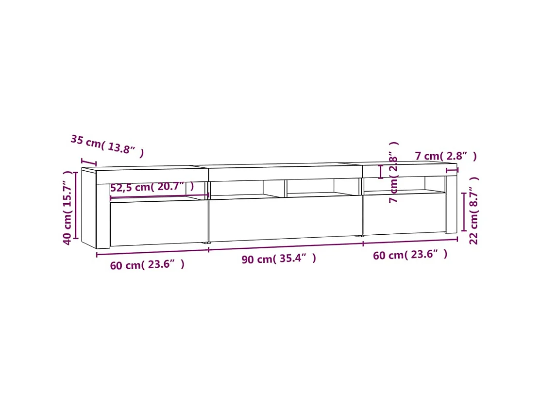 Tv-meubel met LED-verlichting 210x35x40 cm gerookt eikenkleurig