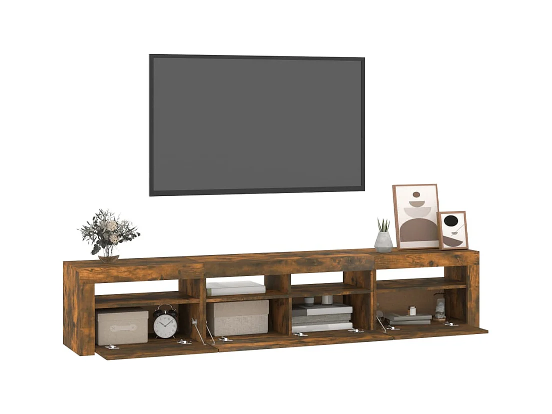 Tv-meubel met LED-verlichting 210x35x40 cm gerookt eikenkleurig