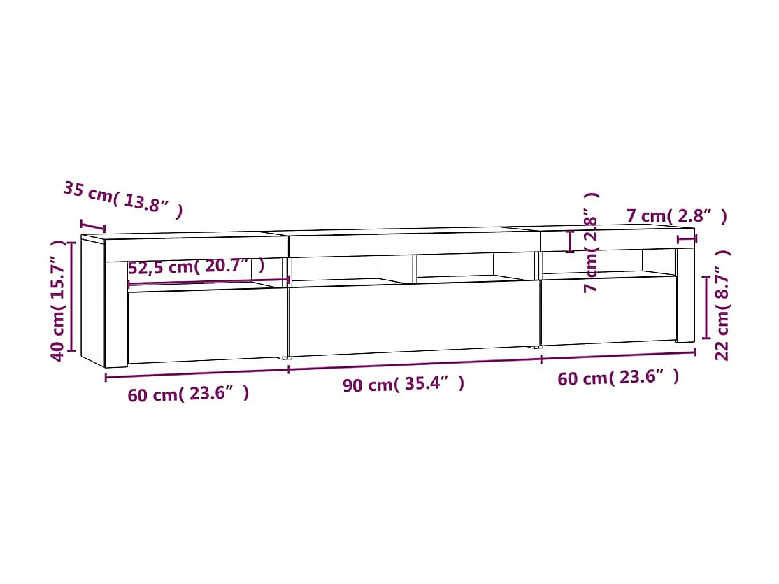 TV-Schrank mit LED-Leuchten Räuchereiche 210x35x40 cm
