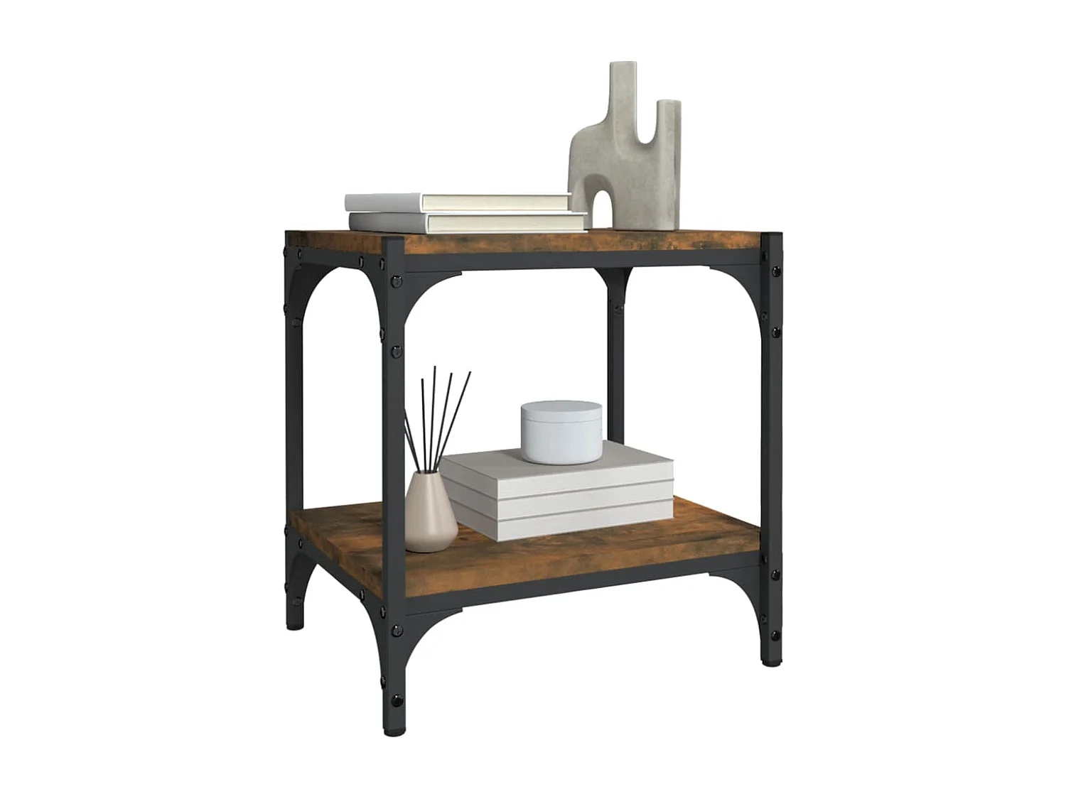 Mobile TV Rovere Fumo 40x33x41 cm Legno Multistrato e Acciaio