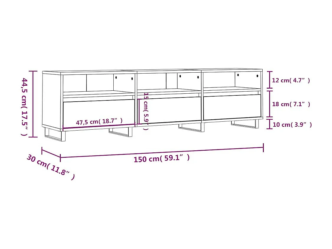 TV-Schrank Weiß 150x30x44,5 cm Holzwerkstoff