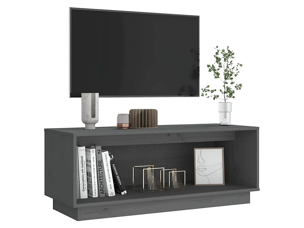 TV-Schrank Grau 90x35x35 cm Massivholz Kiefer