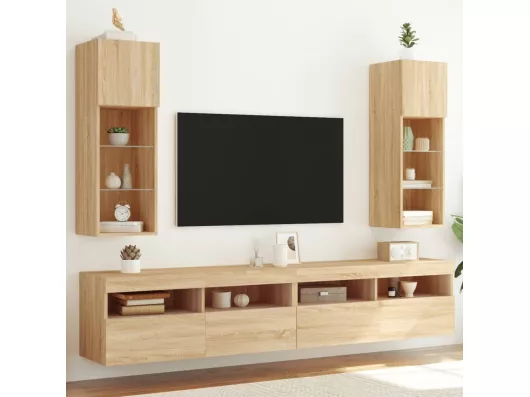 Kauf Unique TV-Schränke mit LED-Leuchten 2 Stk. Sonoma-Eiche 30,5x30x90 cm