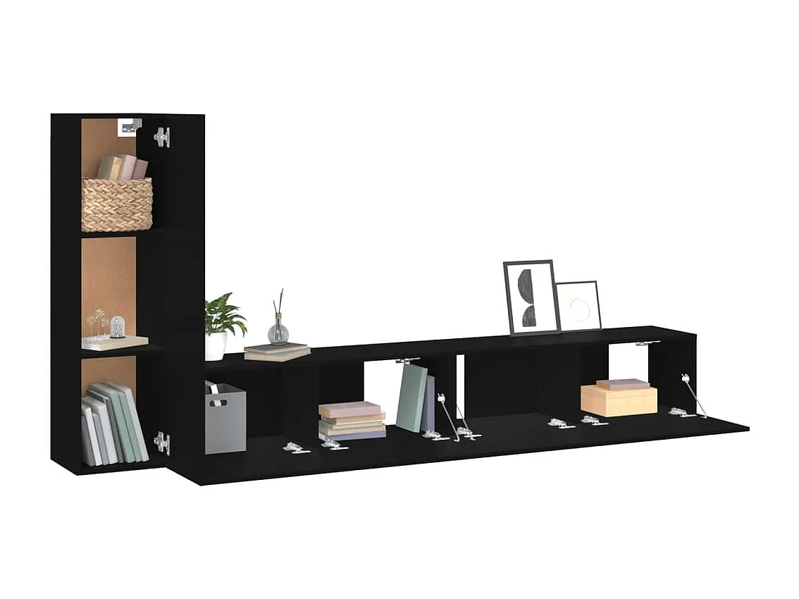 3-delige Tv-meubelset bewerkt hout zwart