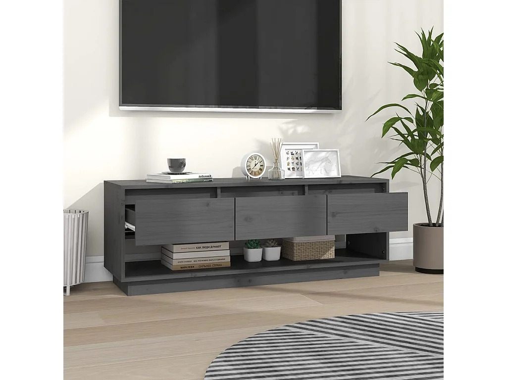 Meuble TV Gris 110,5x34x40 cm Bois de pin massif