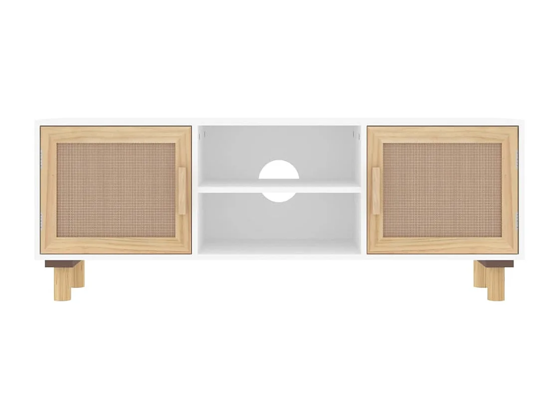 TV-Schrank Weiß 105x30x40 cm Massivholz Kiefer Natur-Rattan