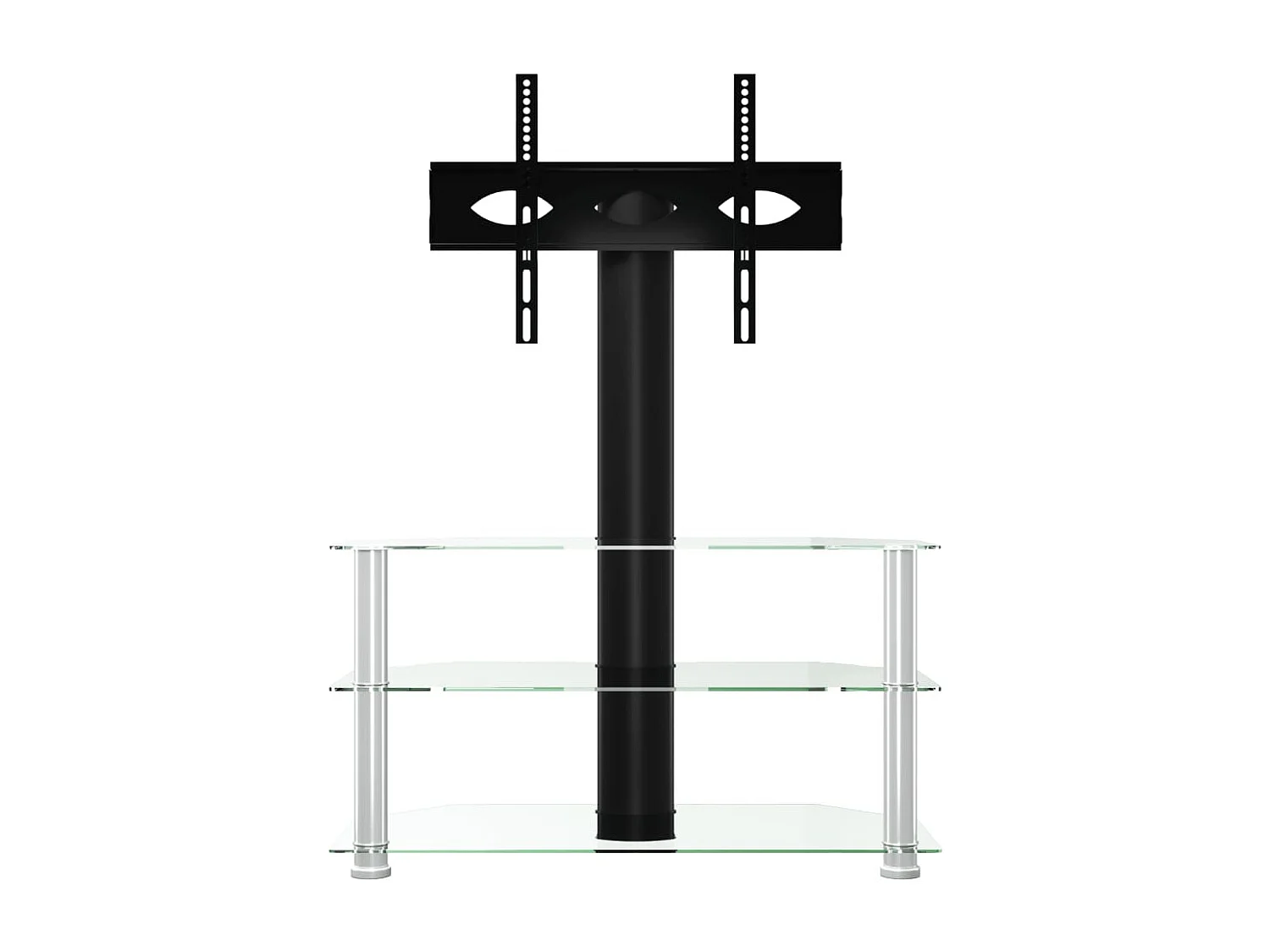 Meuble TV d'angle 3 niveaux pour 32-70 pouces noir et argenté