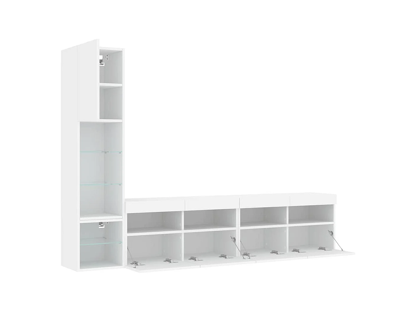 Mobili TV a Muro con LED 4pz Bianchi in Legno Multistrato