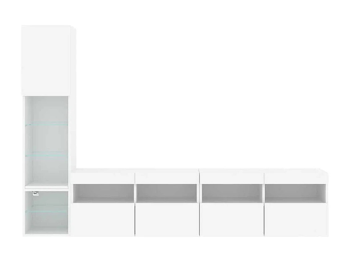 Mobili TV a Muro con LED 4pz Bianchi in Legno Multistrato