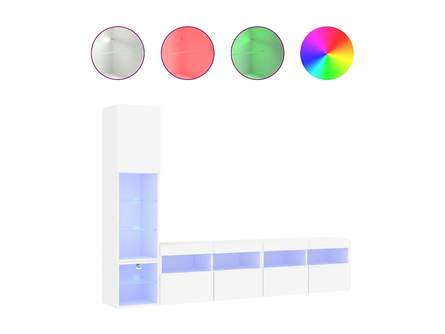 Unités murales TV avec LED 4 pcs blanc bois d'ingénierie