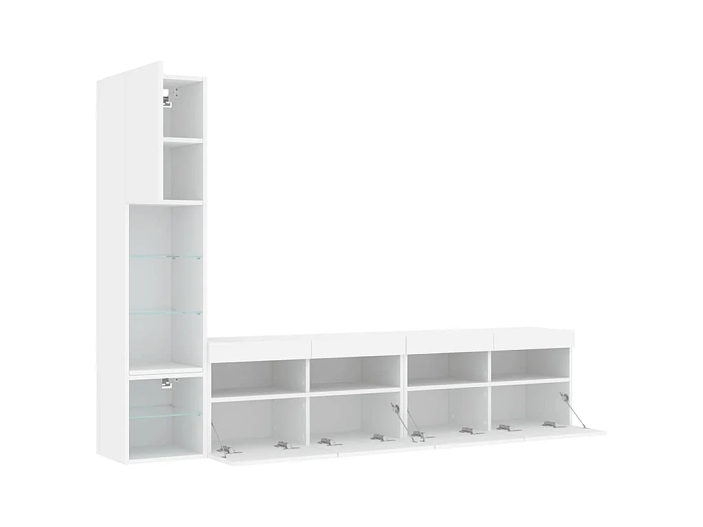 Unités murales TV avec LED 4 pcs blanc bois d'ingénierie