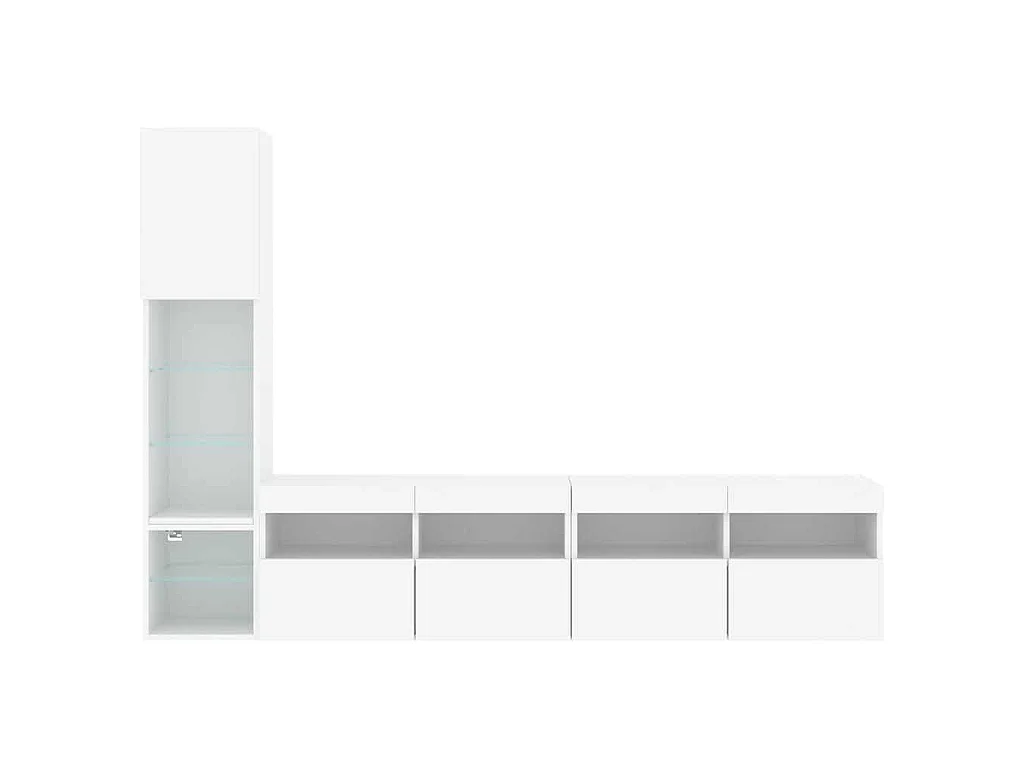 Unités murales TV avec LED 4 pcs blanc bois d'ingénierie