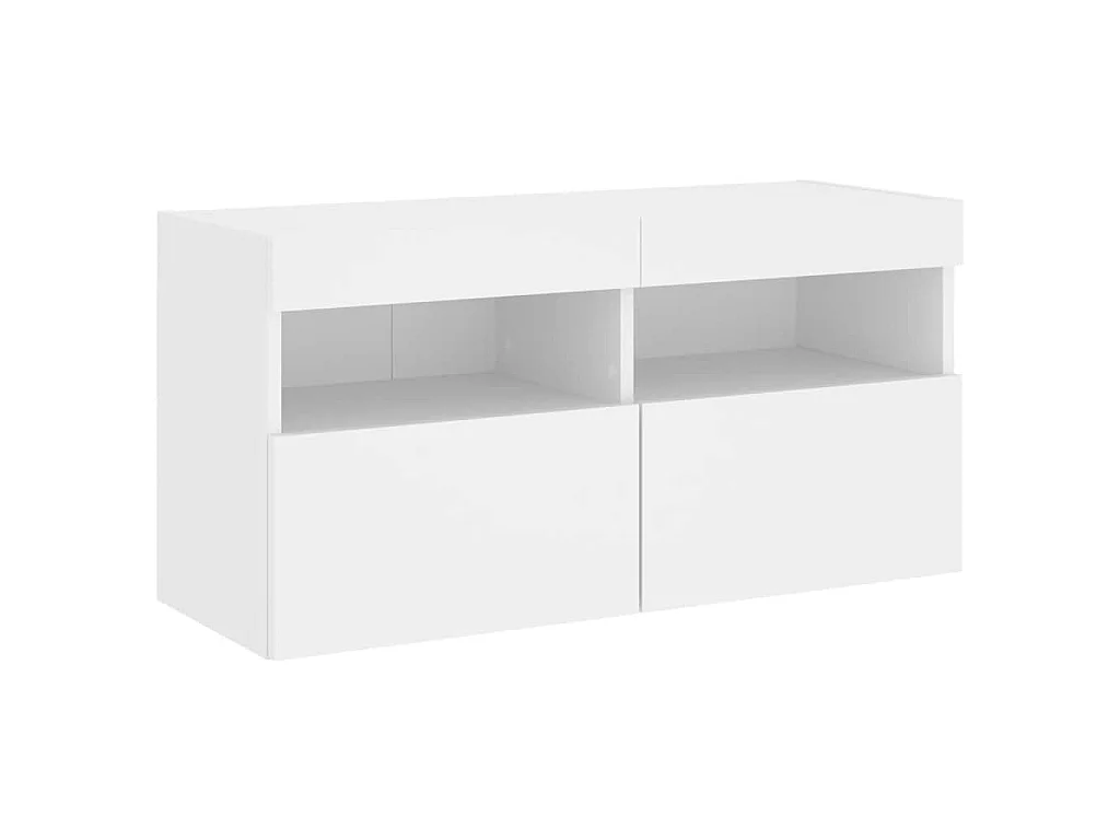 Unités murales TV avec LED 4 pcs blanc bois d'ingénierie