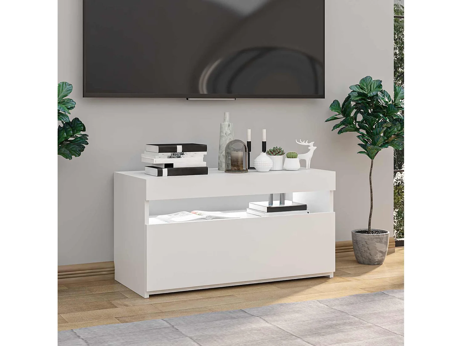 Meuble TV avec lumières LED Blanc brillant 75x35x40 cm