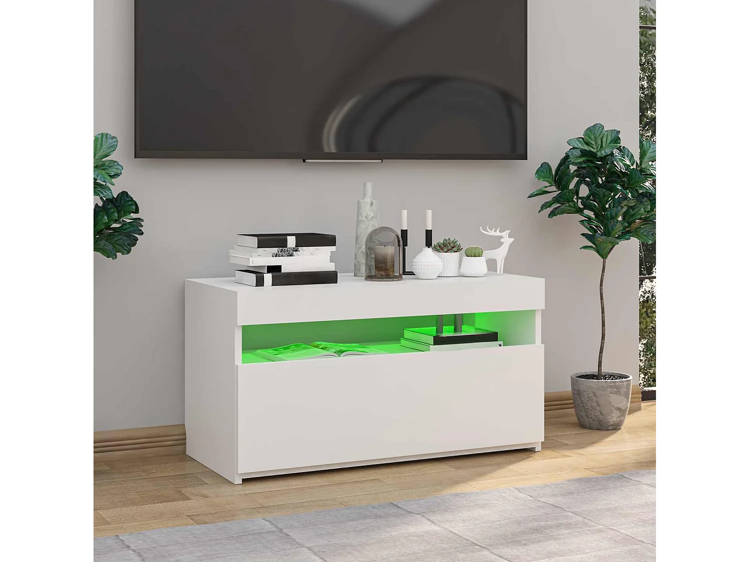 TV-Schrank mit LED-Leuchten Hochglanz-Weiß 75x35x40 cm