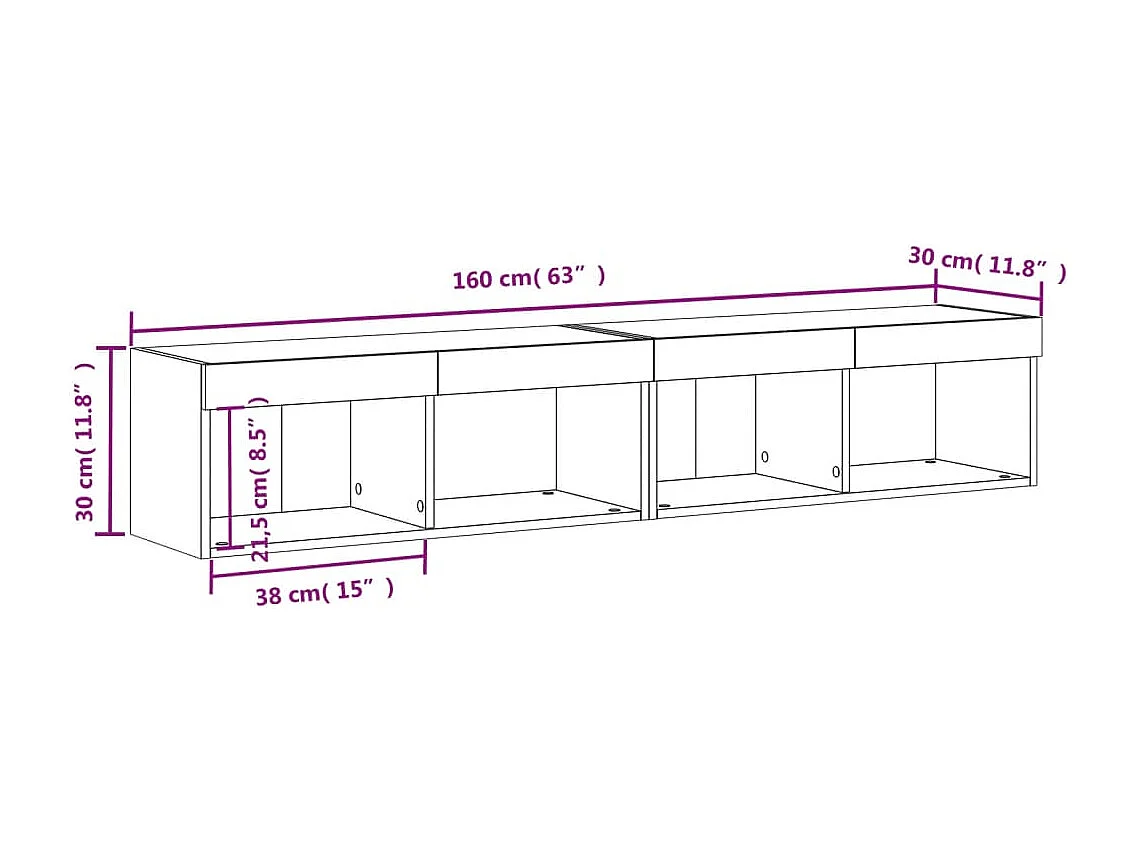 Mobili TV con Luci LED 2pz Grigio Cemento 80x30x30 cm