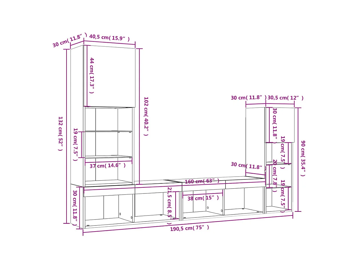 Unités murales TV avec LED 4 pcs blanc bois d'ingénierie