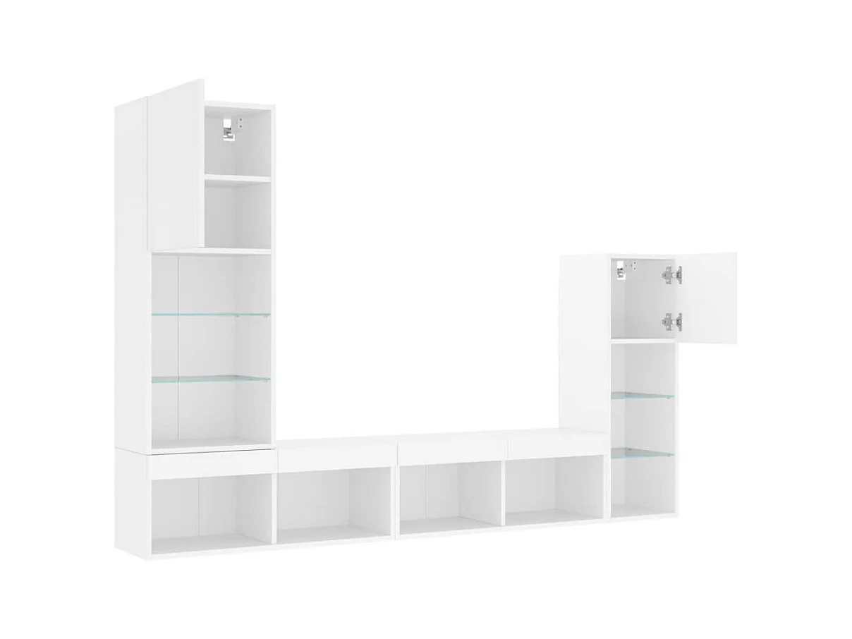 Unités murales TV avec LED 4 pcs blanc bois d'ingénierie