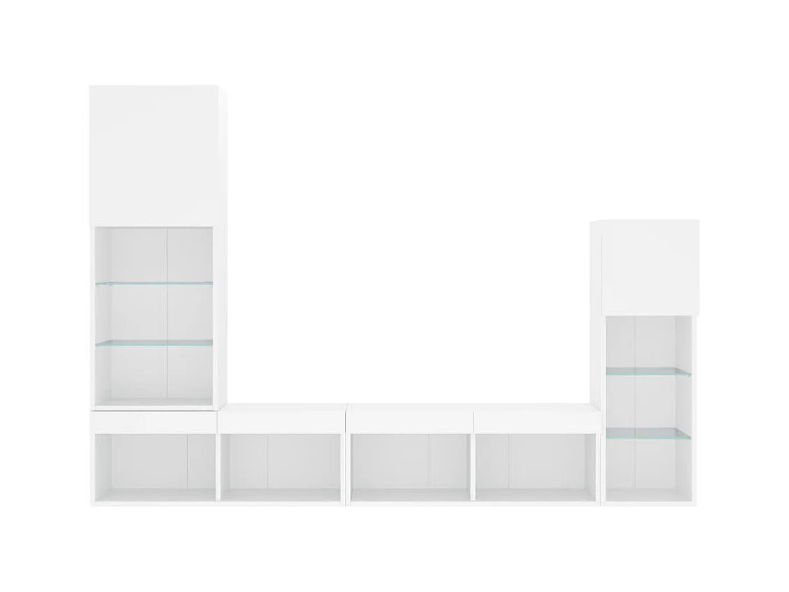 Unités murales TV avec LED 4 pcs blanc bois d'ingénierie