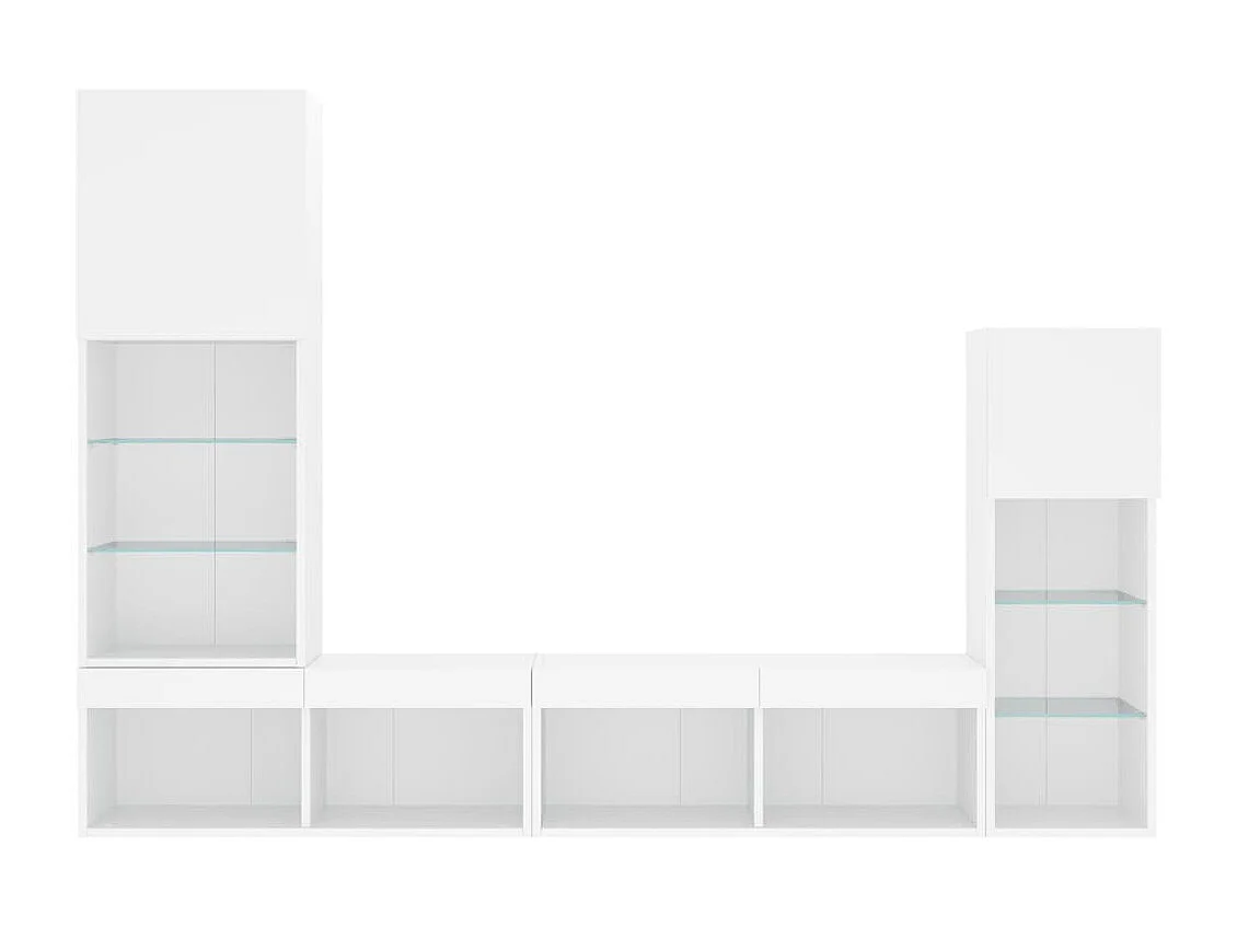 Unités murales TV avec LED 4 pcs blanc bois d'ingénierie