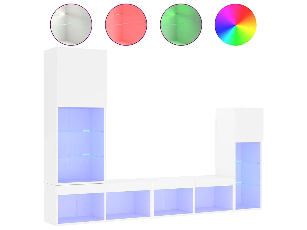 Unités murales TV avec LED 4 pcs blanc bois d'ingénierie