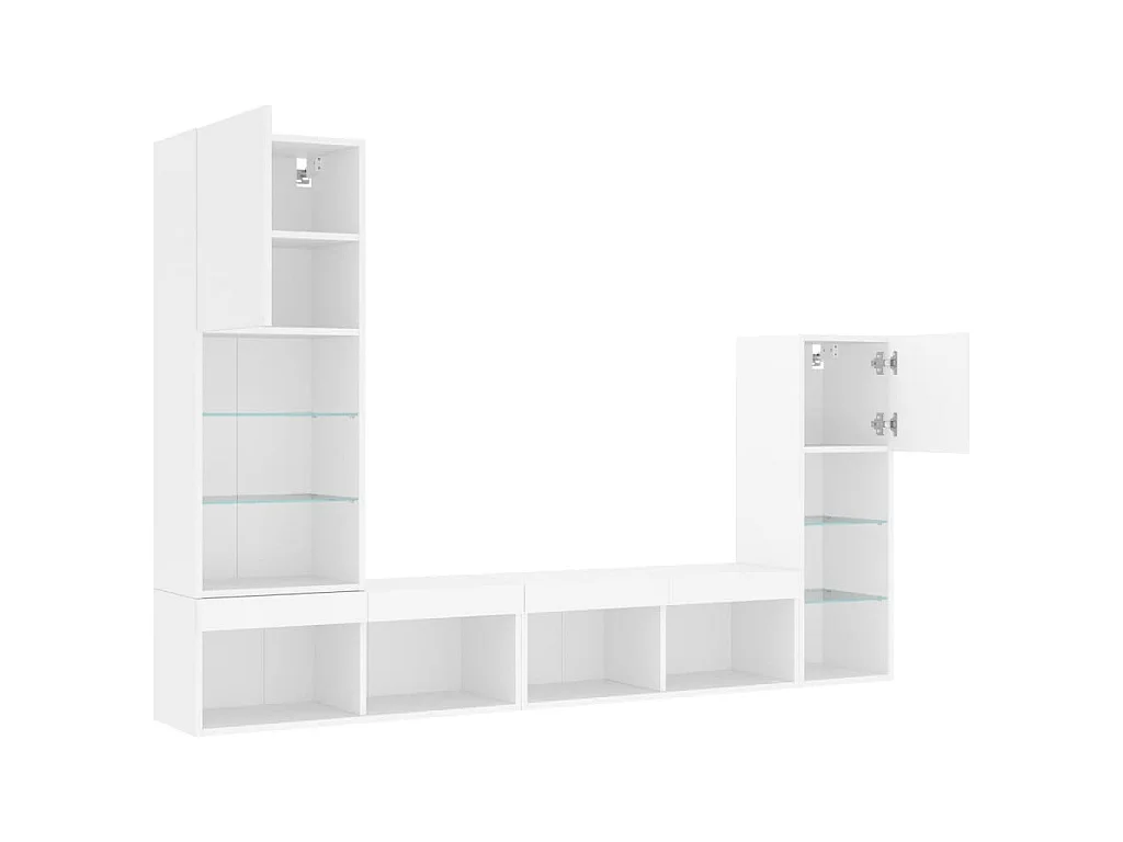 Unités murales TV avec LED 4 pcs blanc bois d'ingénierie