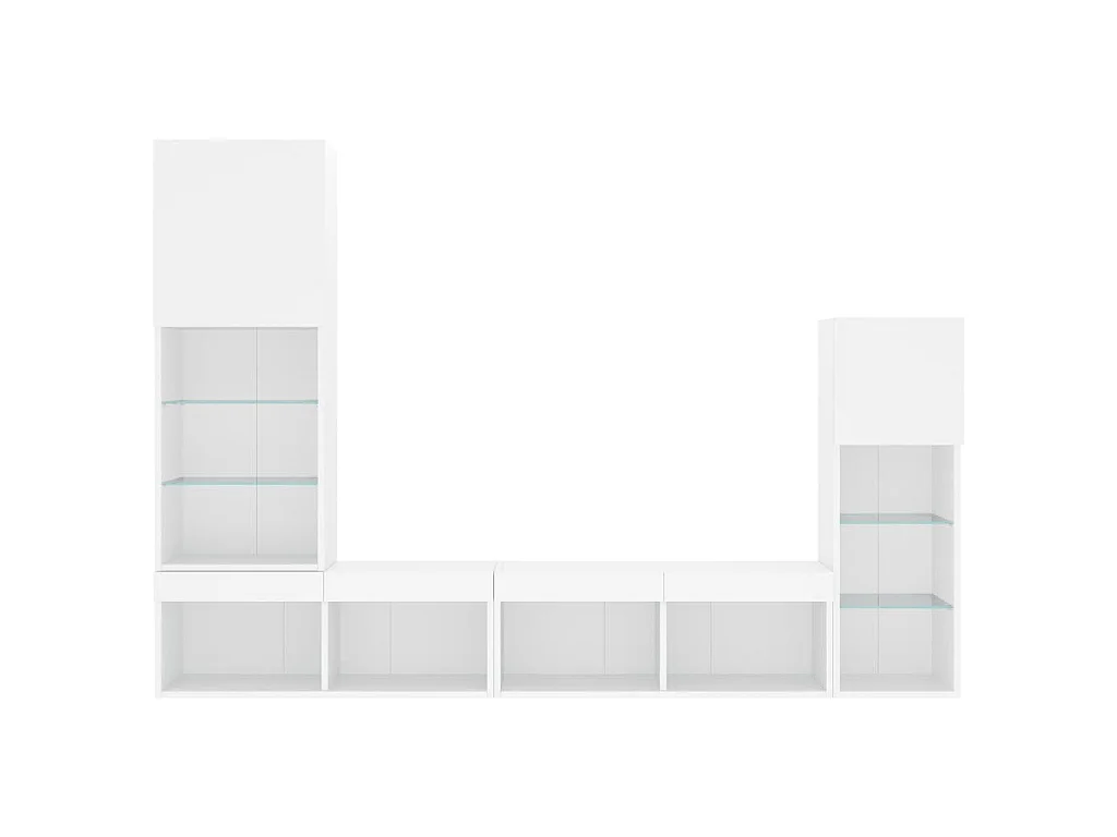 Unités murales TV avec LED 4 pcs blanc bois d'ingénierie
