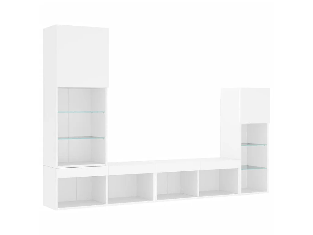 Unités murales TV avec LED 4 pcs blanc bois d'ingénierie