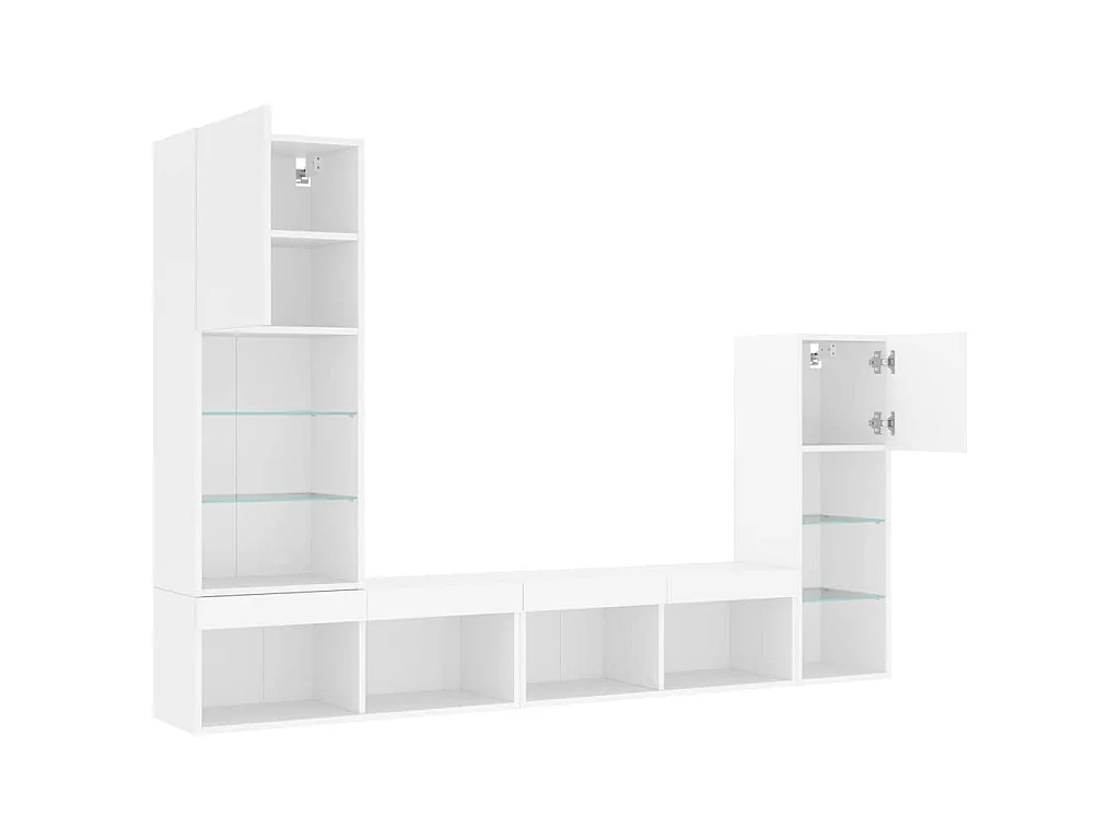 Unités murales TV avec LED 4 pcs blanc bois d'ingénierie