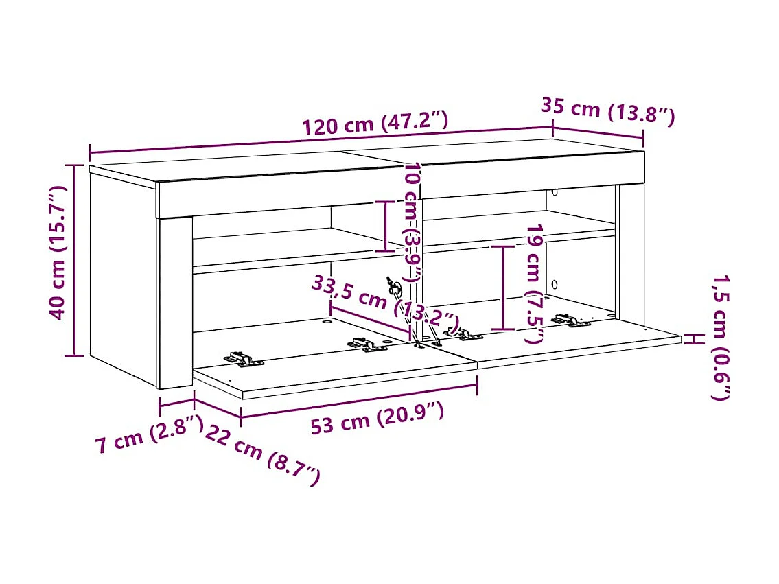 TV-Schrank mit LED-Beleuchtung Betongrau 120x35x40 cm