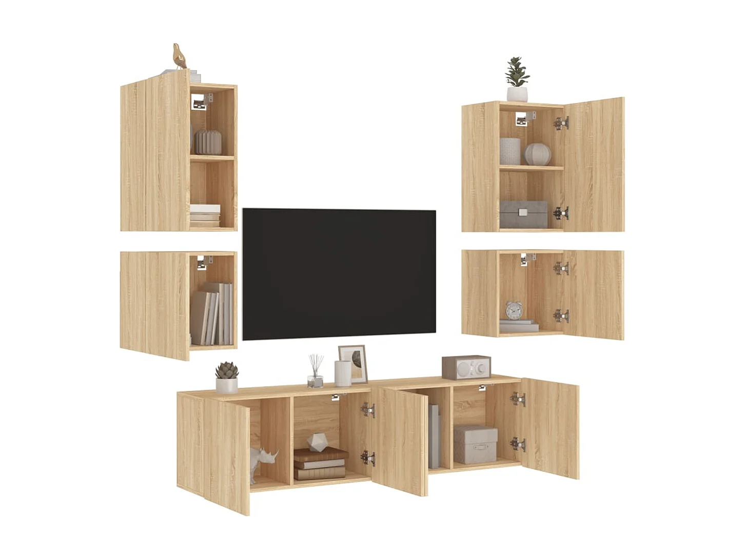 Mobili TV a Muro 6pz Rovere Sonoma in Legno Multistrato