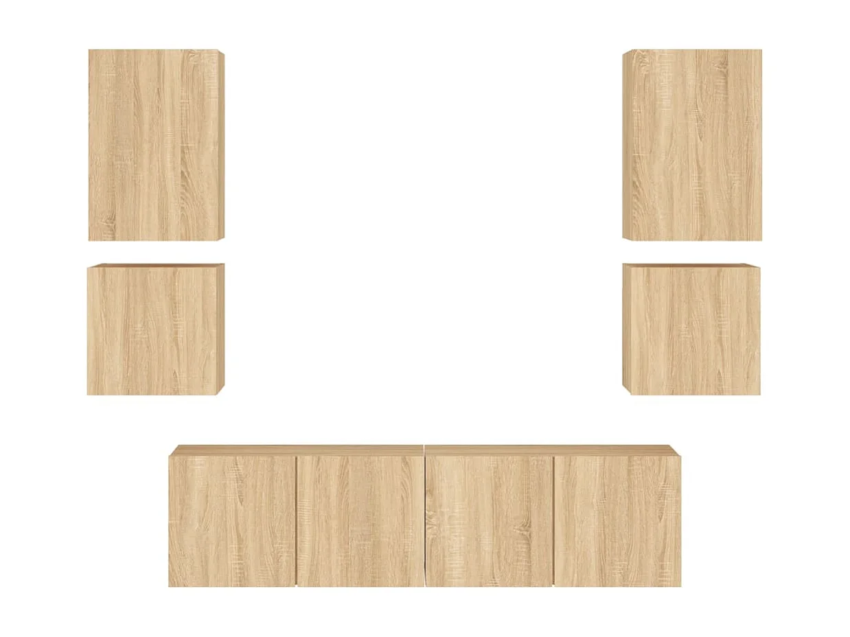 Mobili TV a Muro 6pz Rovere Sonoma in Legno Multistrato