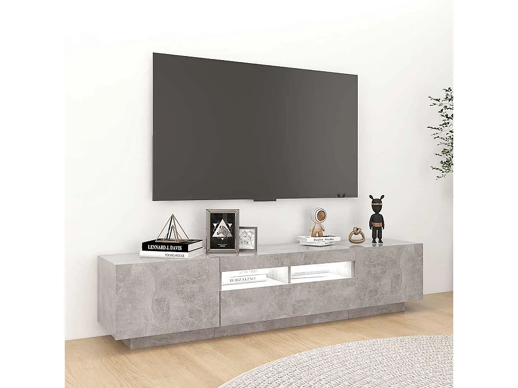 Meuble TV avec lumières LED Gris béton 180x35x40 cm