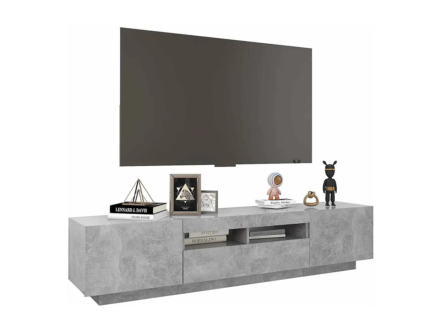 Meuble TV avec lumières LED Gris béton 180x35x40 cm