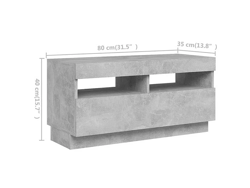 Meuble TV avec lumières LED Gris béton 180x35x40 cm