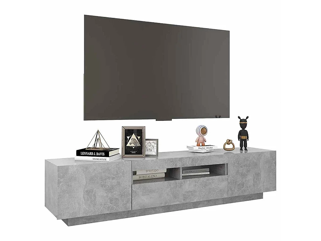 Meuble TV avec lumières LED Gris béton 180x35x40 cm