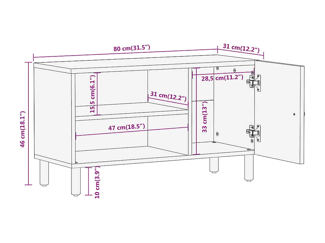 Meuble TV 80x31x46 cm bois massif de manguier