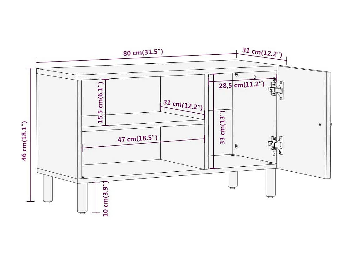 Meuble TV 80x31x46 cm bois massif de manguier